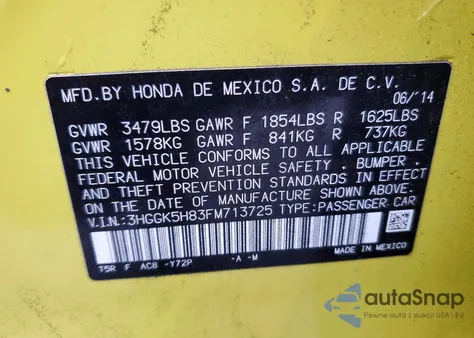 2015 Honda Fit Ex из США, поврежденный, VIN 3HGGK5H83FM713725